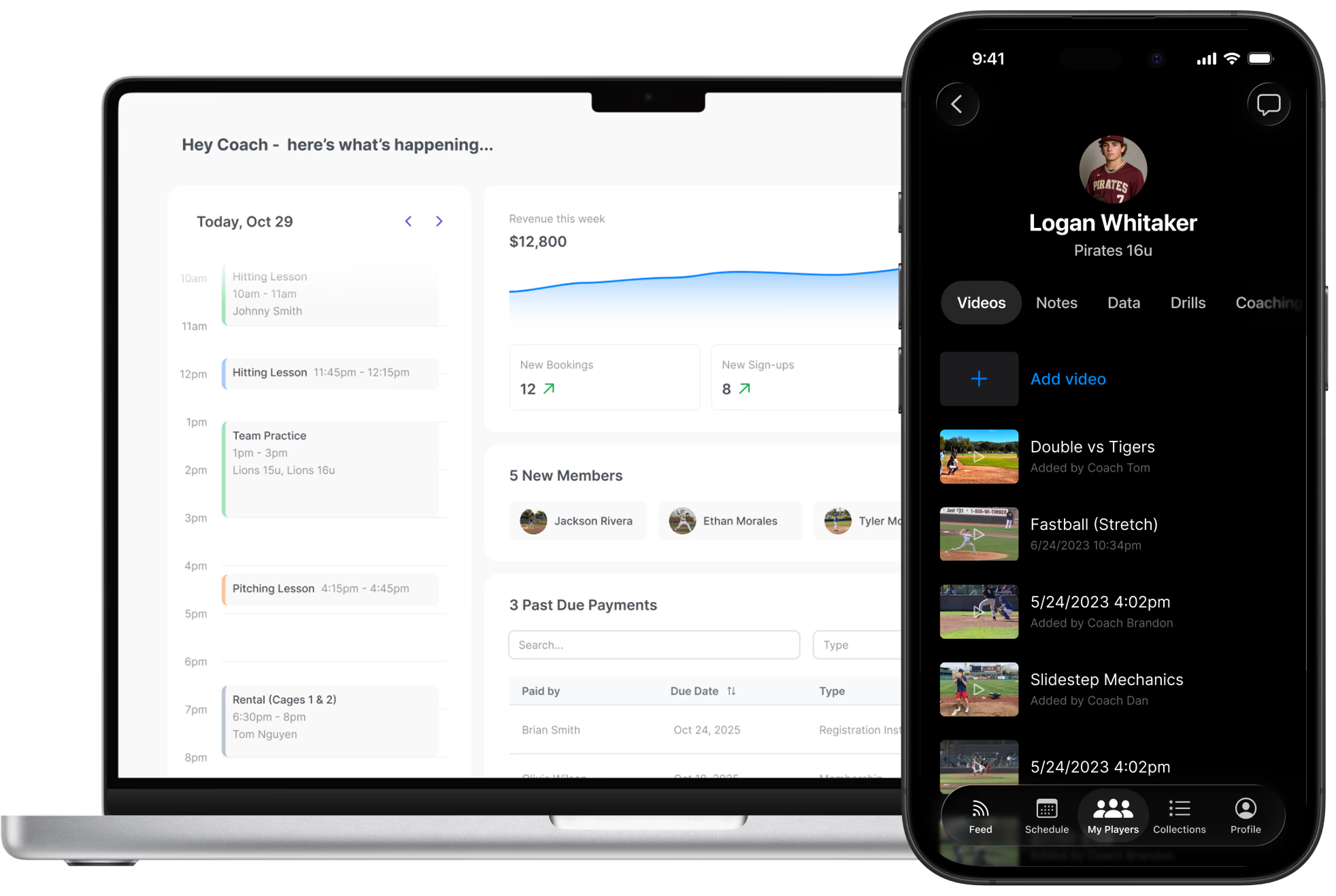 The Futures App — laptop dashboard and mobile player profile